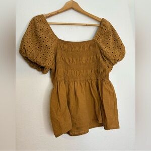 Maurices Brown Puff Sleeve Smocked Blouse